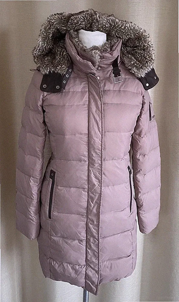 ESPRIT Winter Daunen Jacke Mantel mit Kapuze und Pelzbesatz Größe 34