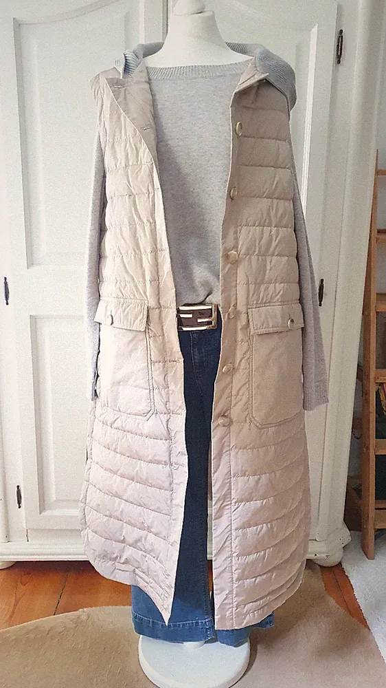 FABIANA FILIPPI oversize Sommer Daune Stepp Weste Kapuze beige grau S M L Mantel