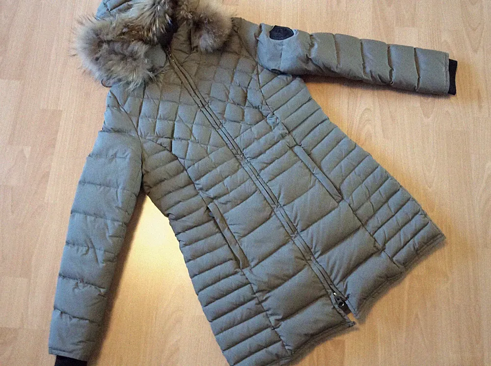 Fame Damen Daunenmantel in Olive/ Taupe Gr. L mit Kapuze