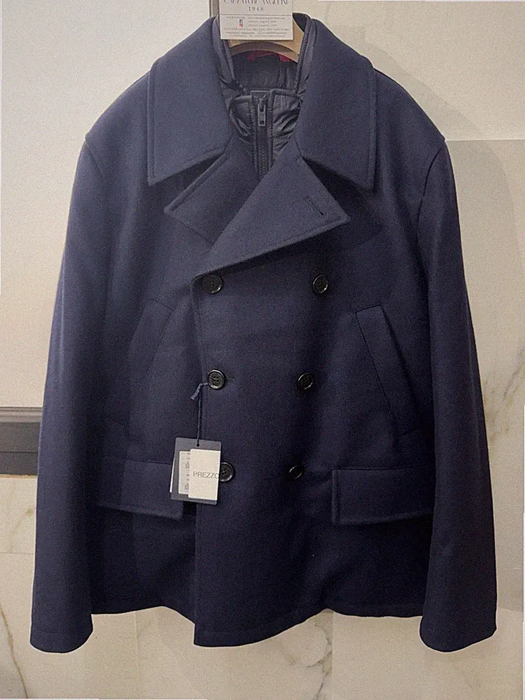 Fay Caban Zweireihig Gemischt Kaschmir Luxury Fay Mantel Blau Herren XL