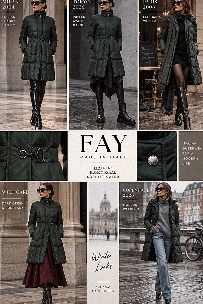 Fay Daunenmantel Gänsedaunen Damen Grün Made in Italy Luxus Puffer Mantel S