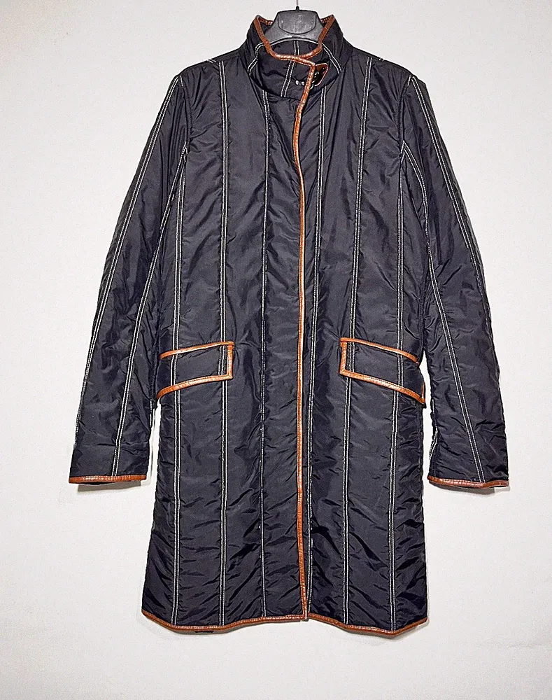 fay lange Daunenjacke mit Ledereinsätzen und Taillengürtel