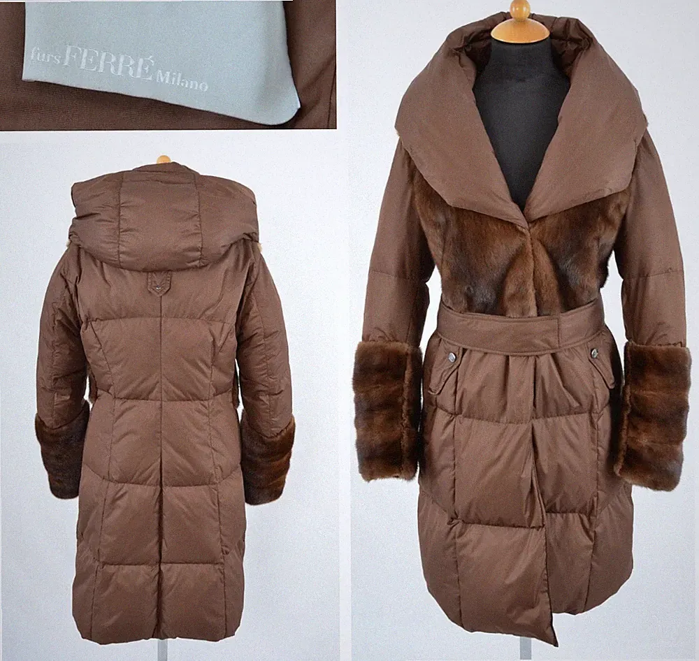 FERRÈ DAUNEN JACKE MIT NERZ BESATZ PELZ JACKE PELZMANTEL - DOWN MINK JACKET