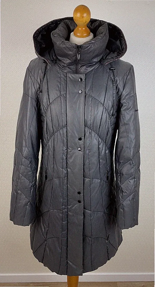 FRANDSEN Damen Gr. 38 Daunenjacke Kapuze Kurzmantel Winter Anthrazit Grau 912