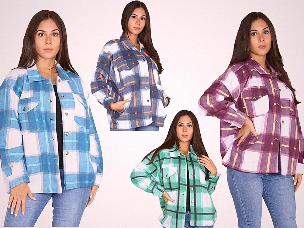 Freizeitjacke aus Fleece für Damen mit Karokragen Oberteil Hemd Mantel UK