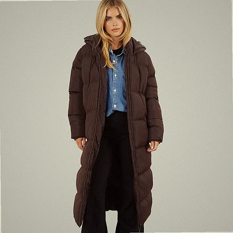 French Connection Damen Daunen Steppmantel Lang Chocolate UVP 219,99 €