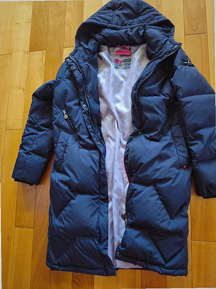 Frieda & Freddies New York Daunen Steppmantel Damen Gr. 40 Blau lang Kapuze