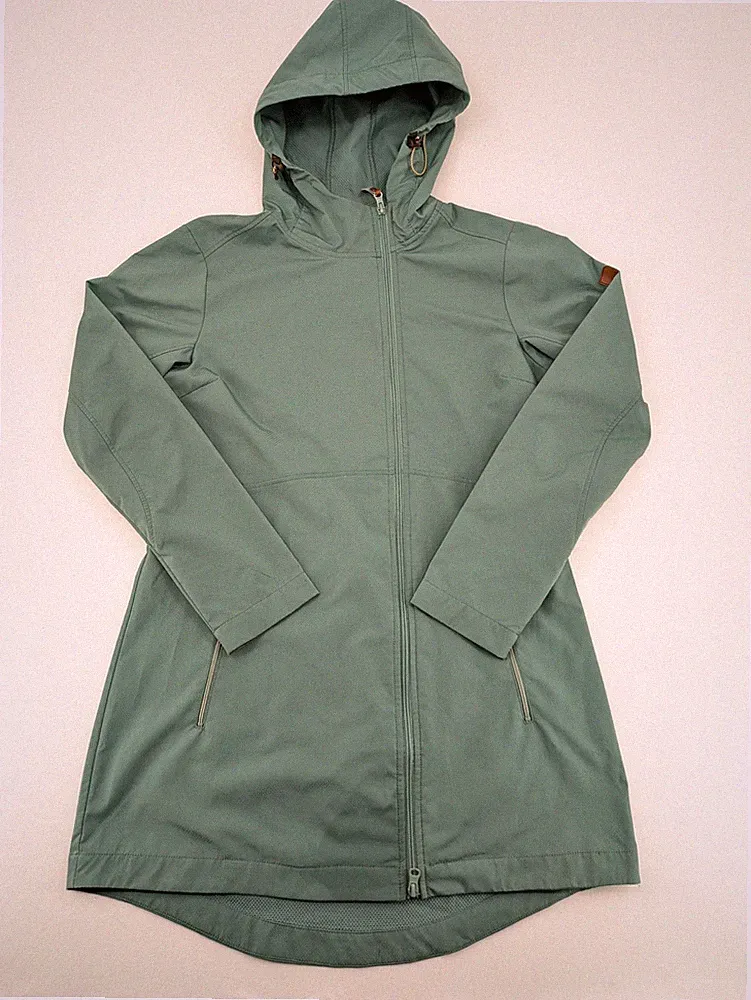 Frilufts Damen Outdoor Softshell Jacke Größe 40 grün Kapuze Longline Mantel