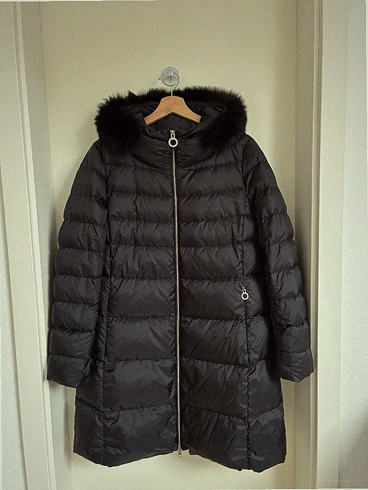 FUCHS SCHMITT Damen Daunen Mantel 42 Schwarz Echtpelz Daunen