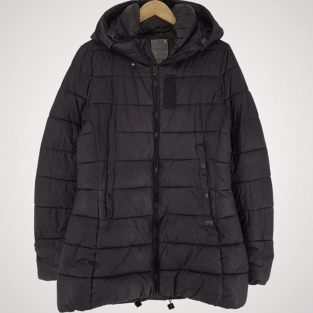 G-Star Daunenjacke Damen Steppmantel Schwarz Kapuze Qj8 Größe L