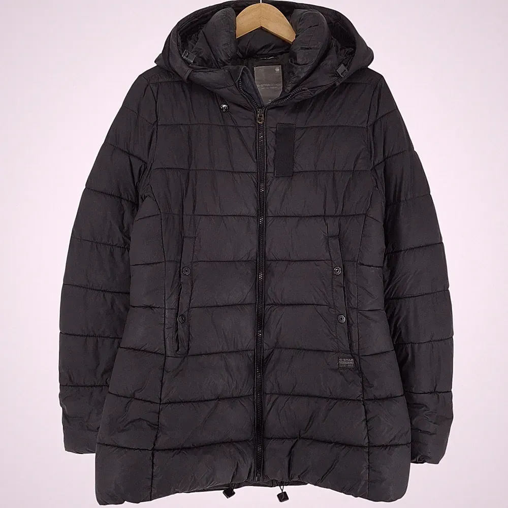 G-Star Pufferjacke Damen Steppmantel Schwarz Kapuze Wo7 Größe L