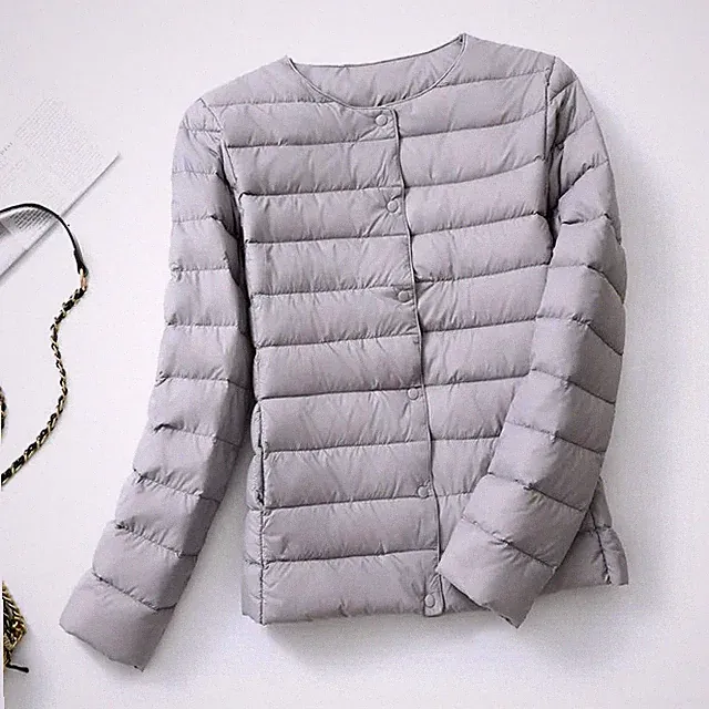 GANS DAUNENJACKE 90% DAMEN 6 FARBEN * ULTRALEICHT KNÖPFE RUNDHALS BEIGE SCHWARZ