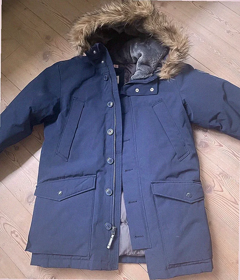 GAP Jungen Winter Daunen Jacke 164 Mantel Anorak Kapuze gefüttert Blau wie Neu