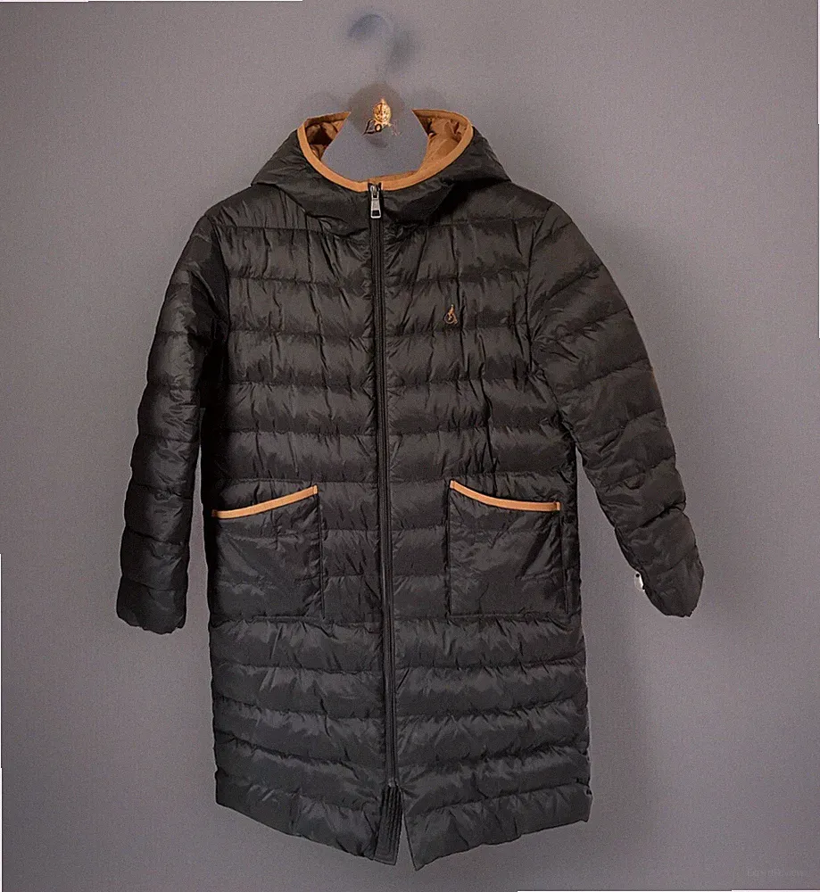 Geampole Mädchen Steppmantel Daunenmantel Schwarz Gr.155 mit Kapuze 80% Daunen