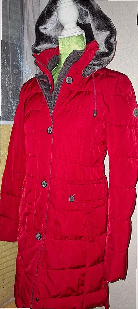 Gil Bret 36 38 Winter Mantel Jacke Kapuze Daunen Ersatz Patent wie Neu 359 € rot