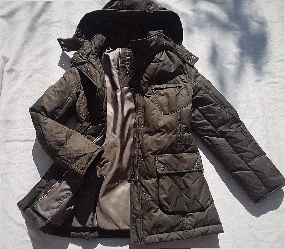 Gil Bret Daunen Stepp-Jacke Mantel 36 übergang kapuze oliv-braun 80 % top zustan