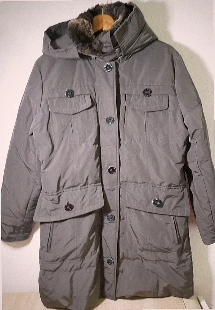 ❤️GIL BRET SCHWARZE DAUNENJACKE DAUNENPARKA GRÖßE 40 DAUNENMANTEL KAPUZE&PELZ A