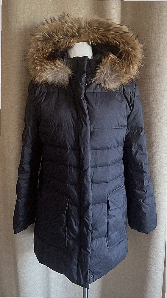GIL BRET Winter Daunen Mantel Jacke anthrazit mit Kapuze echt Pelz Größe 40/42