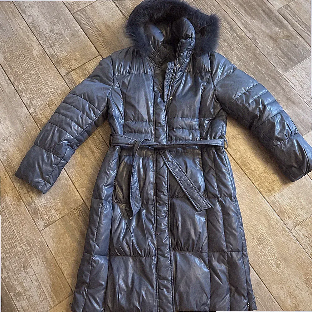 Gina S. Damen Mantel Größe 38 Blau Damen Daunen Echtpelz Kragen Steppmantel 250€