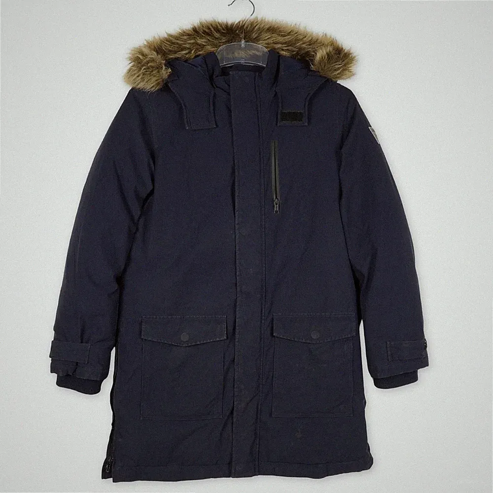 Guess Winterjacke Damen Gr. 42 blau mit Kapuze Daunenjacke warm Winter Kurzmante
