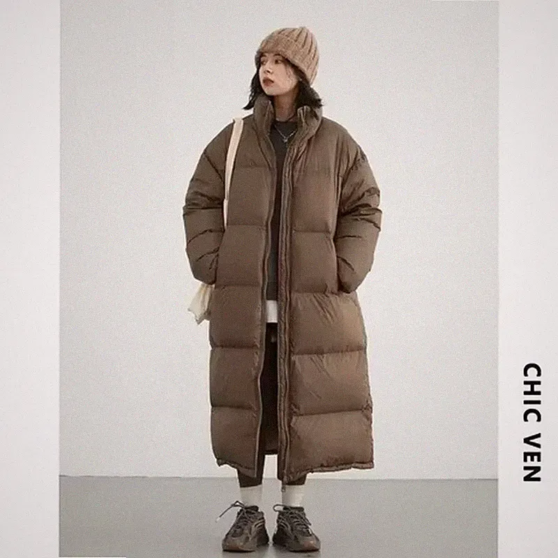H Damen Daunenmantel Winterjacke Lang Dick Warm Weißente Daunenjacke Freizeit