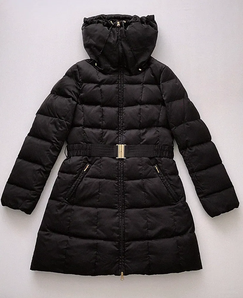 Hallhuber Warmer Daunenmantel Daunenjacke schwarz Gürtel gold Stepp Winter 40