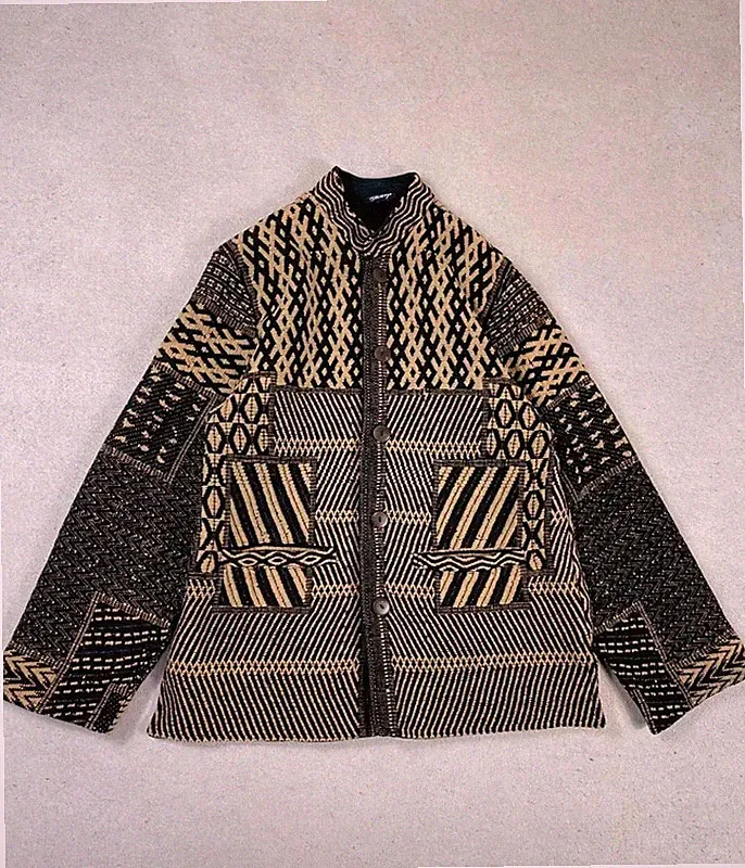 Hand Made Tapestry Jacket Vintage 100% Baumwolle schwarz beige Größe