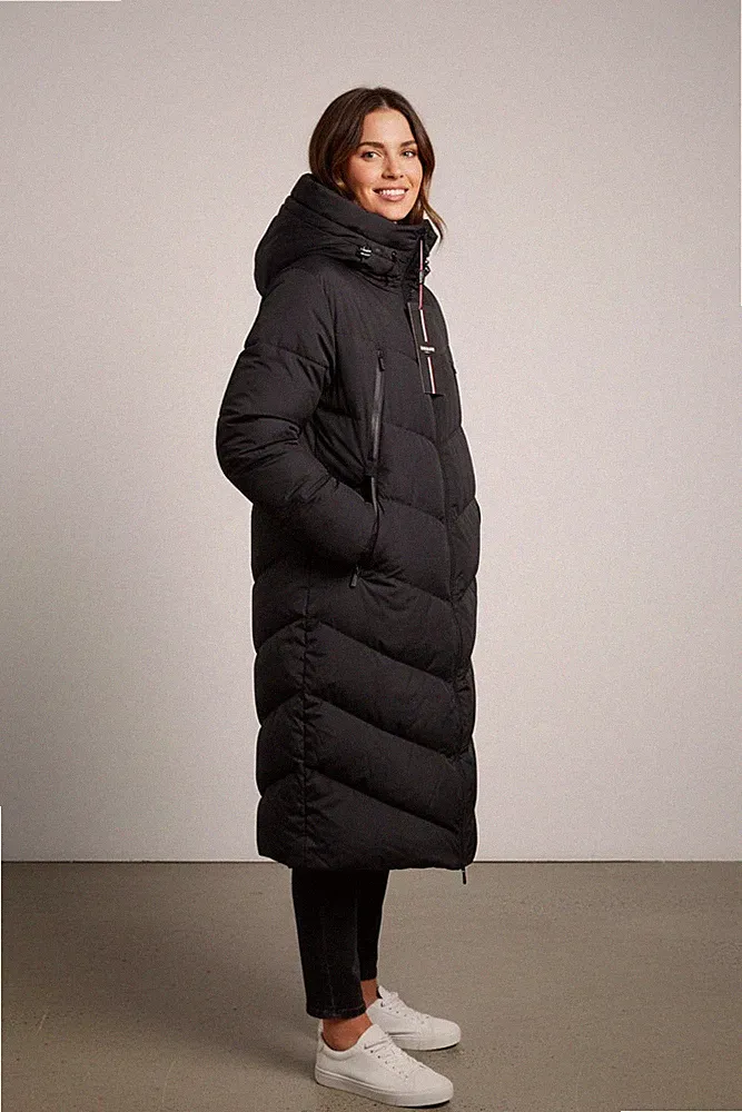 Helvetica - lange Daunenjacke - schwarz Größe XL
