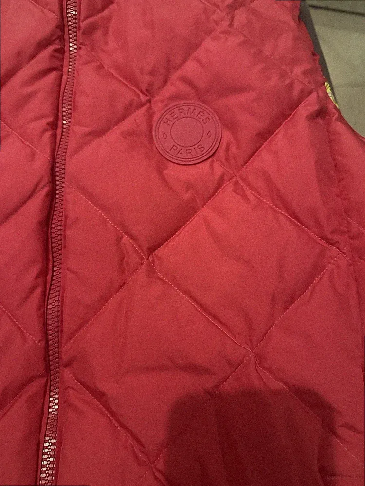 Hermès Damen Daunenweste rosa gepolstert Reißverschluss Taschen Gr. L
