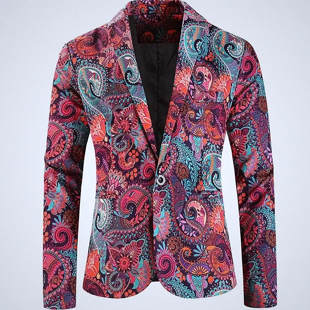 Herren Blazer Paisley Multicolor Elegant Slim Fit Boho Luxus Event CF74527