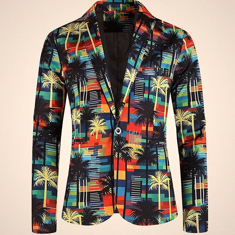 Herren Blazer Palmen Muster Multicolor Slim Fit Elegante Casual CF83911