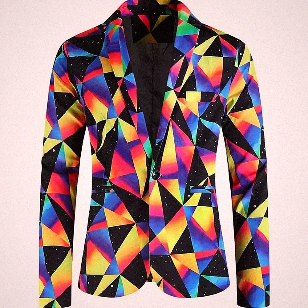 Herren Blazer Slim Fit Geometrisches Regenbogenmuster Elegant Party