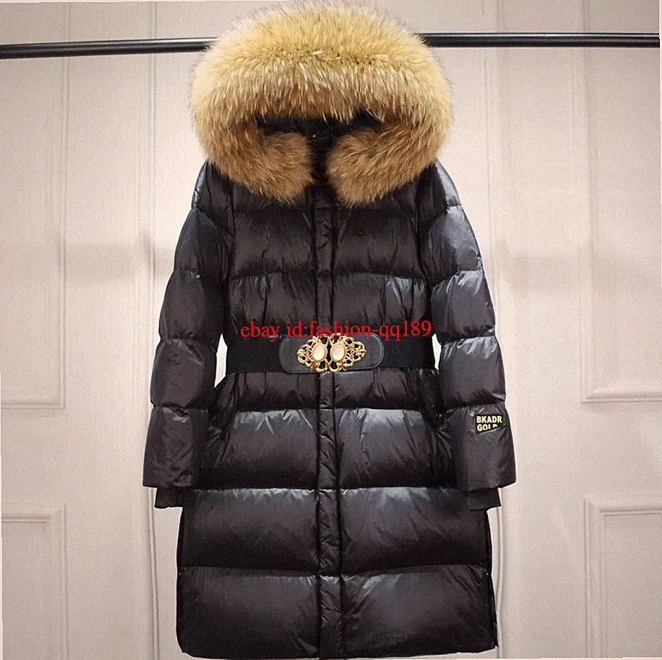 Herren Damen daunenjacke Winterjacke Echtpelzkragen Lang Mantel Parka mit Gürtel