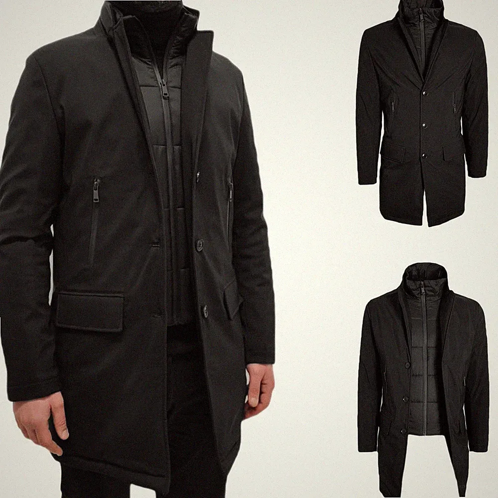 Herren Daunenjacke lang gefüttert wasserdicht Winterjacke Trench Casual VEQUE