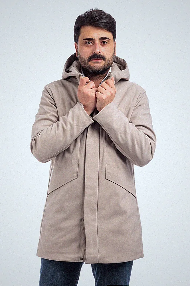 Herren Daunenjacke lang Schneiderjacke Kapuze Steppjacke VEQUE