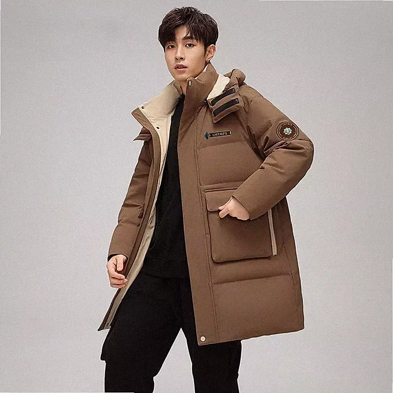Herren Daunenmantel Khaki Gepolstert Winter Lang Thermo Kapuze CF54038