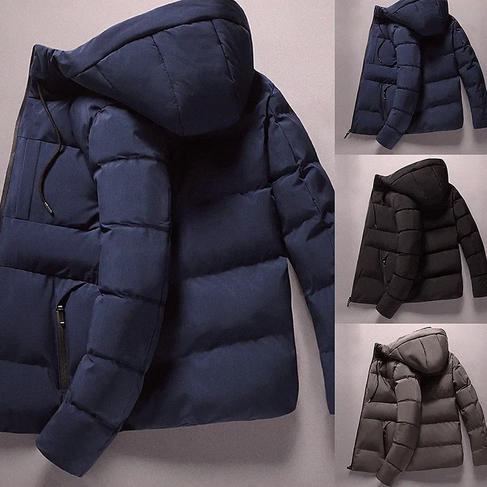 Herren Daunenmantel mit Kapuze Baumwolle verdickt Langarm warm Jacke Regular Fit