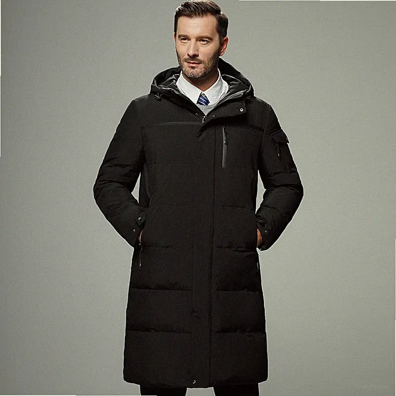 Herren Formell Ente Daunenjacke Kapuze Lang Mantel Puffer Parka Dick Warm Winter
