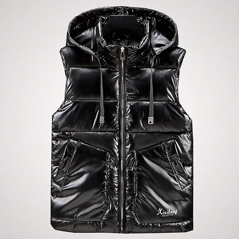 Herren Glänzend Weste Parka Warm Mantel Jacke Puffer Gesteppt Warm Gepolstert