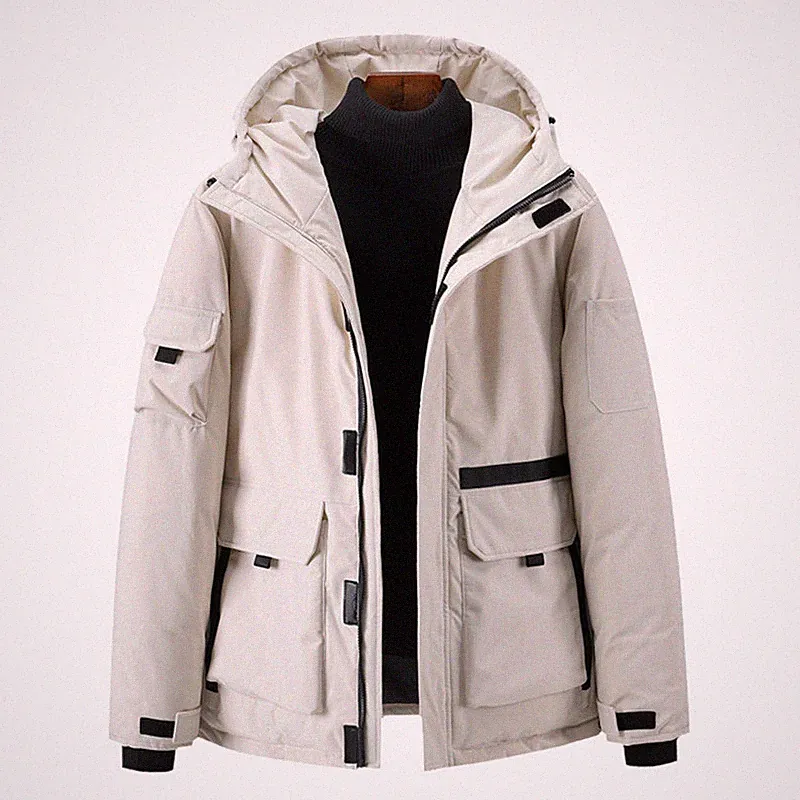 Herren Kapuzen Daunenjacke Gepolstert Gesteppt Cargo Mantel Outwear Multi Tasche