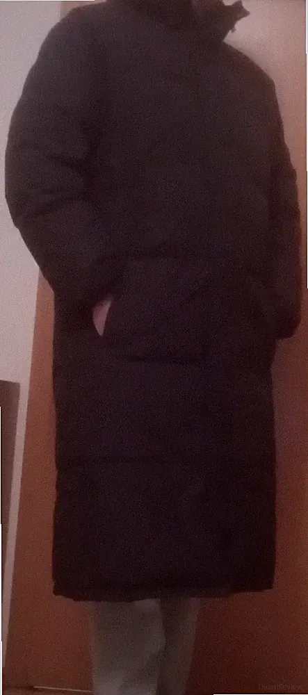 Herren Mantel dick schwarz XL-54 115 cm lang abnehmbare Kapuze echte Daunen