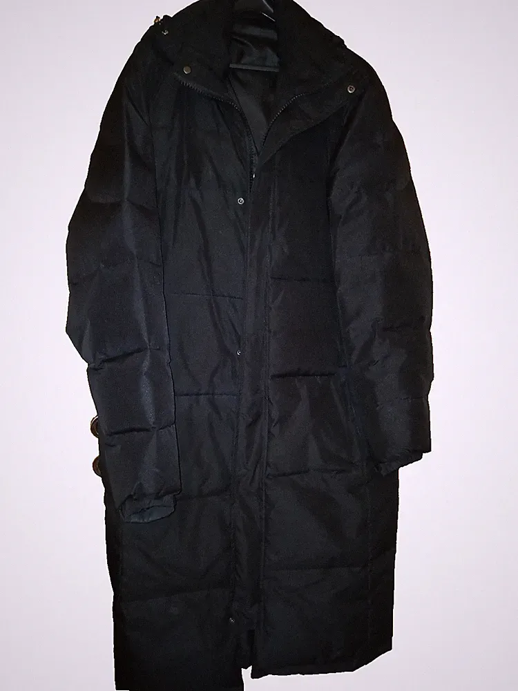 Herren Mantel dick schwarz XL-54 115 cm lang abnehmbare Kapuze echte Daunen