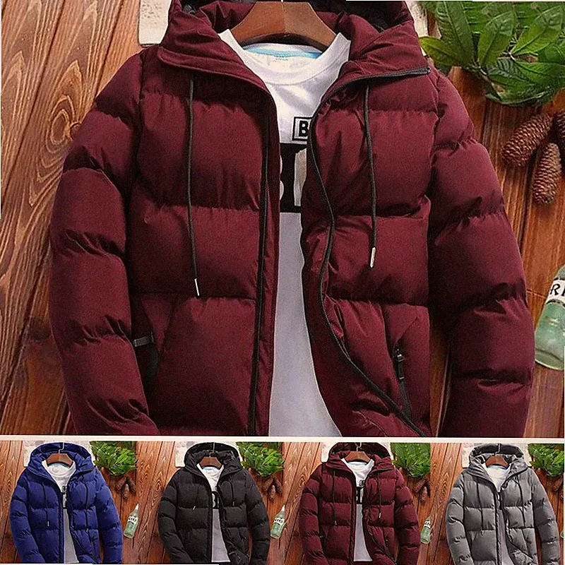 Herren Steppjacke mit Kapuze Warm Winterjacke Outdoor Übergangsjacke Zip Mäntel
