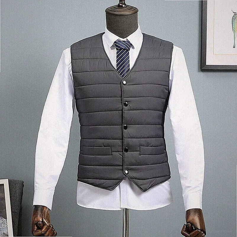 Herren Weste Gepolstert Weste Daunenjacke Anzug Weste Ärmellos Wintermantel Slim