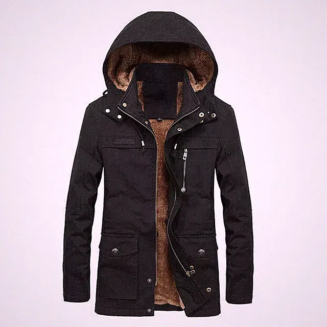 Herren Winterjacke Elegante Parka Mit Kapuze Schwarz Warm Slim CF50721