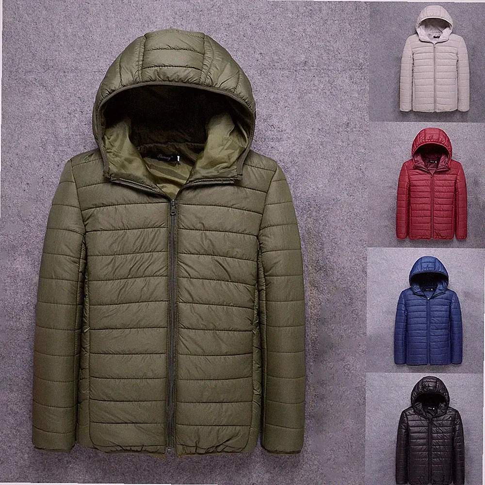 Herren Winterjacke normale Länge warm Daunen Baumwolle wattiert Kapuze Mantel