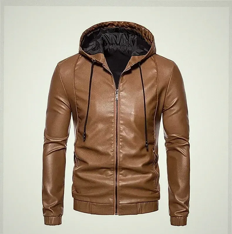 Herrenjacke Lederoptik Kamel Mit Kapuze Casual Chic Herbst CF52706