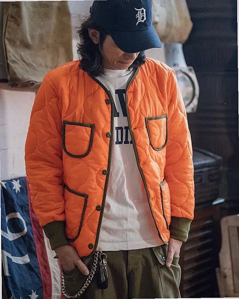 Herrenjacke M65 Gesteppt Orange Nylon Militär Leicht Multi Taschen T9K4X