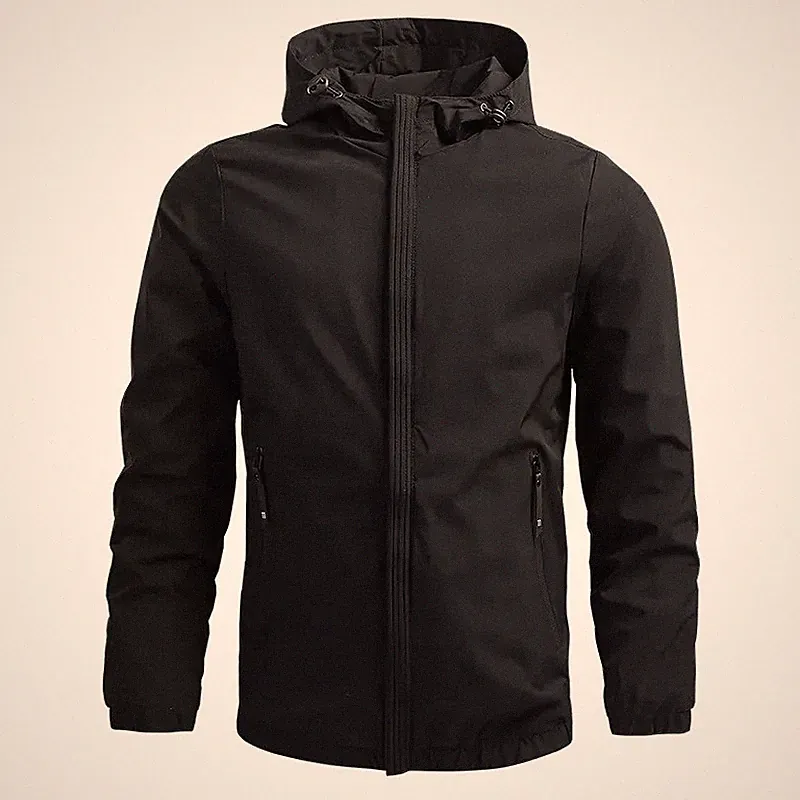 Herrenjacke mit Kapuze Und Reißverschluss – Casual, Frühling, Farbe Black 10B160