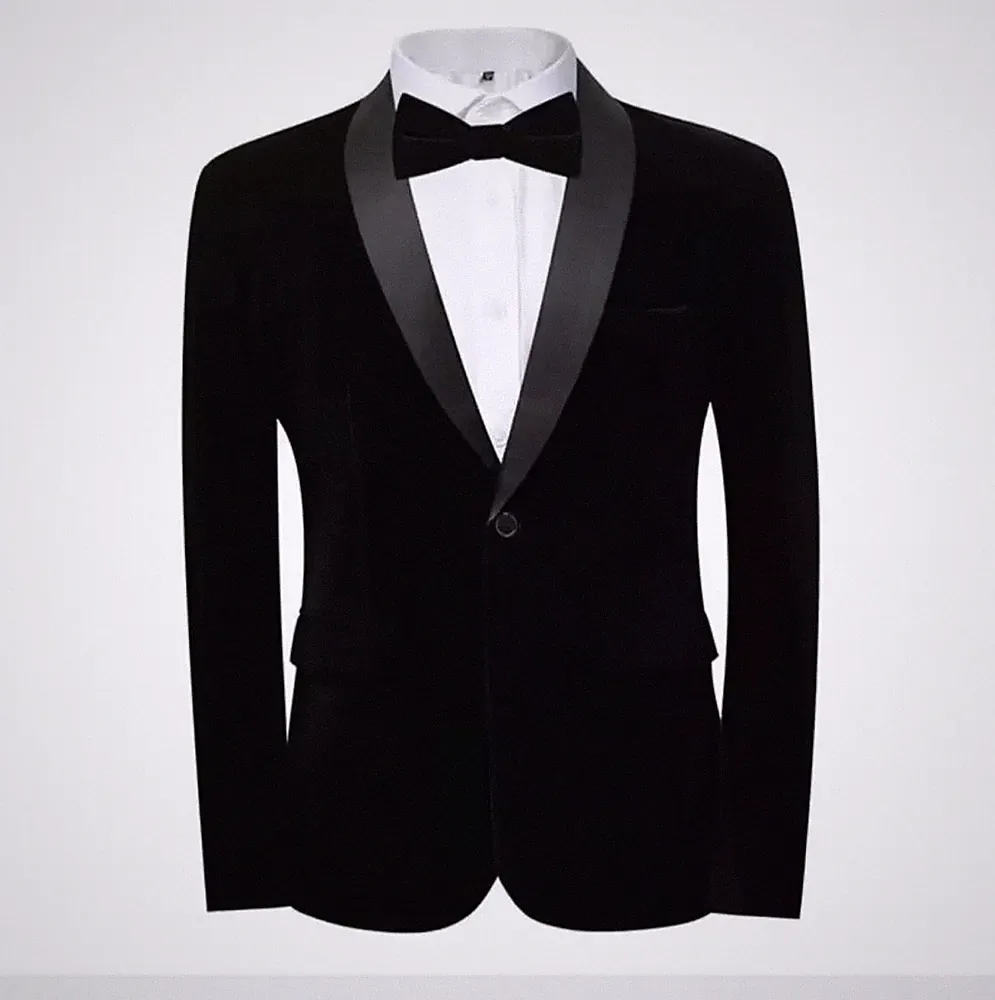 Herrenjacke Schwarz Samt Elegant Glänzendes Revers Perfekt Für Zeremonie TR45690